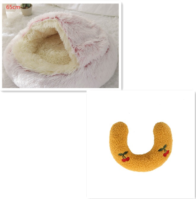 Pet 2 In 1 Plush Warm Round Bed House Pet Bed
