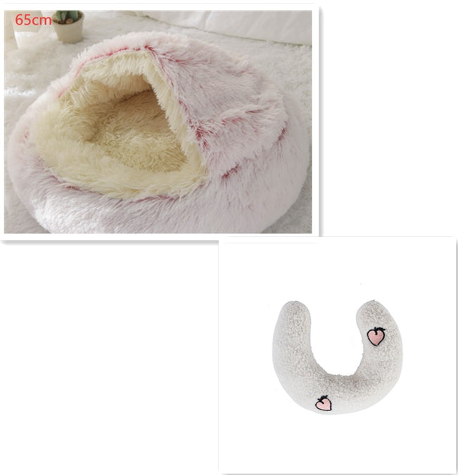 Pet 2 In 1 Plush Warm Round Bed House Pet Bed
