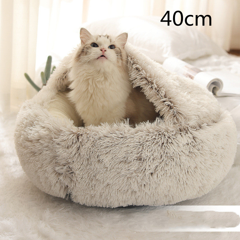 Pet 2 In 1 Plush Warm Round Bed House Pet Bed