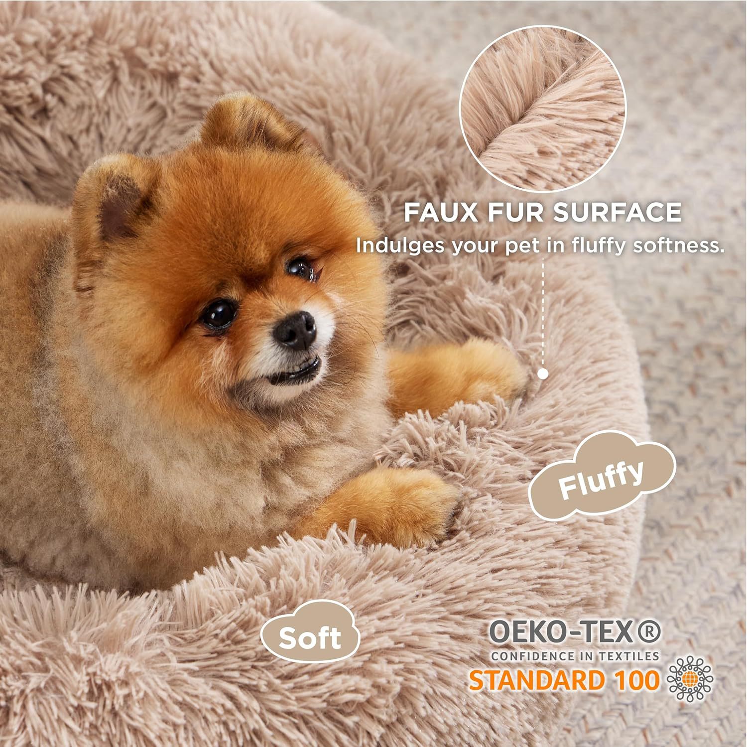 Indoor Solid Color Non Slip Fluffy Round Pet Bed