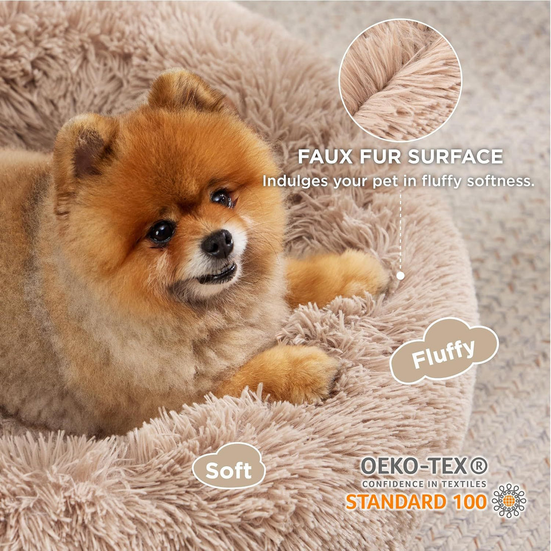 Indoor Solid Color Non Slip Fluffy Round Pet Bed