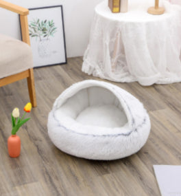 Pet 2 In 1 Plush Warm Round Bed House Pet Bed