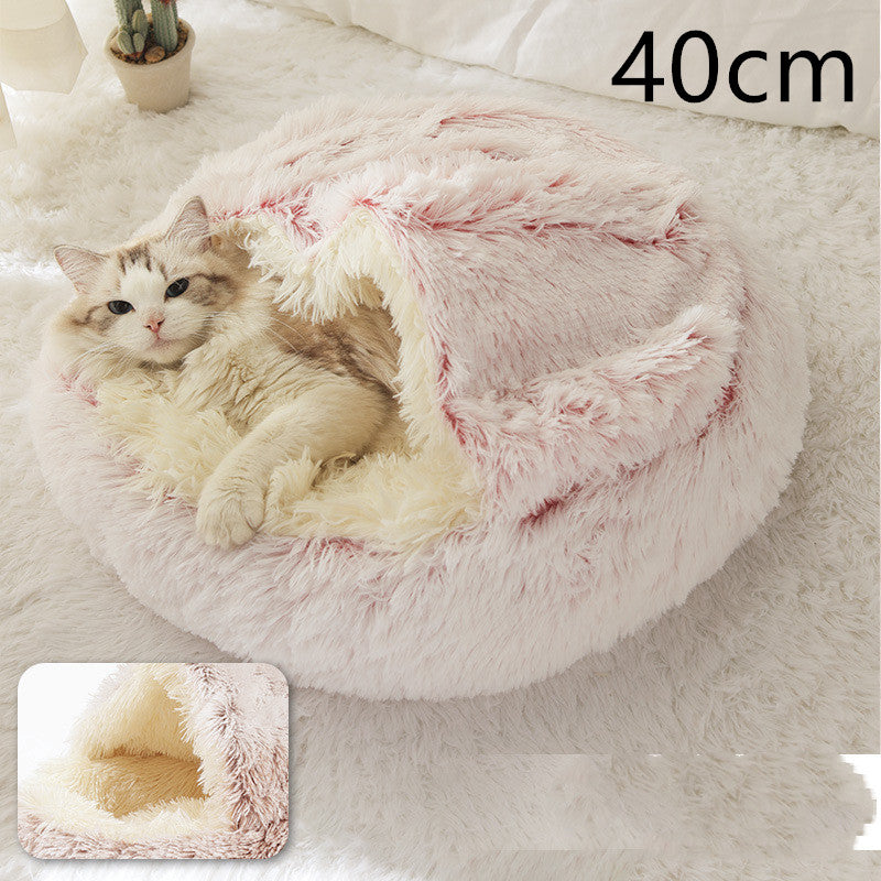 Pet 2 In 1 Plush Warm Round Bed House Pet Bed