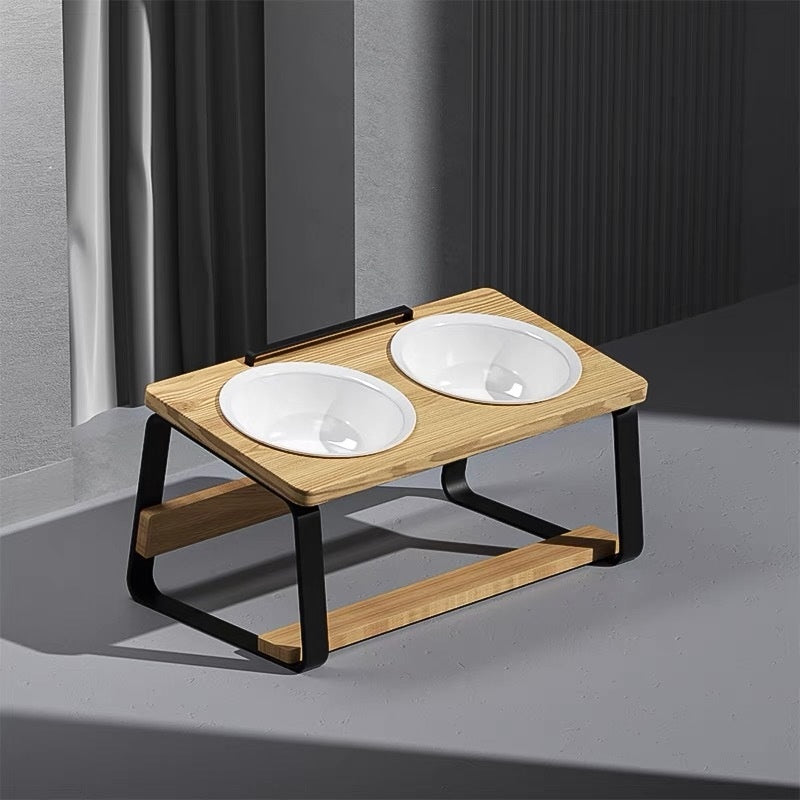 Ceramic Double Bowl Pet Feeder With Neck Support