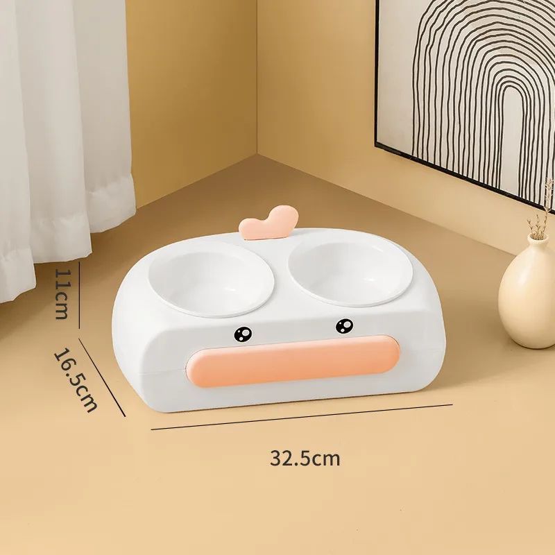Duck Design Plastic Pet Double Bowl Feeding Tray