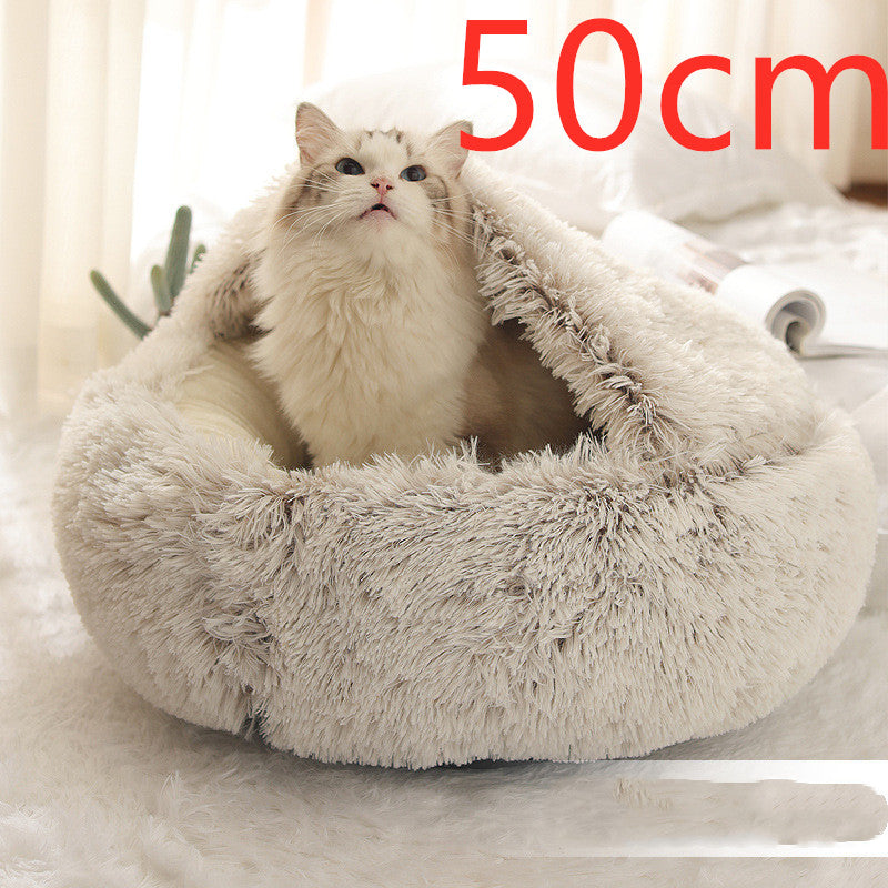 Pet 2 In 1 Plush Warm Round Bed House Pet Bed