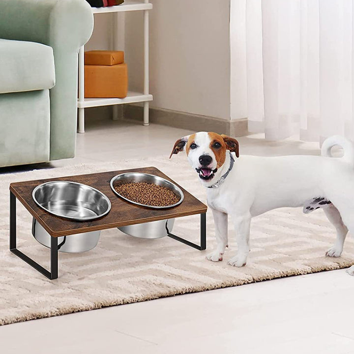Iron And Wood Pet Feeding Rack With Bowl