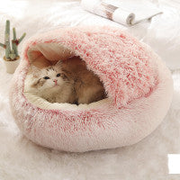 Pet 2 In 1 Plush Warm Round Bed House Pet Bed
