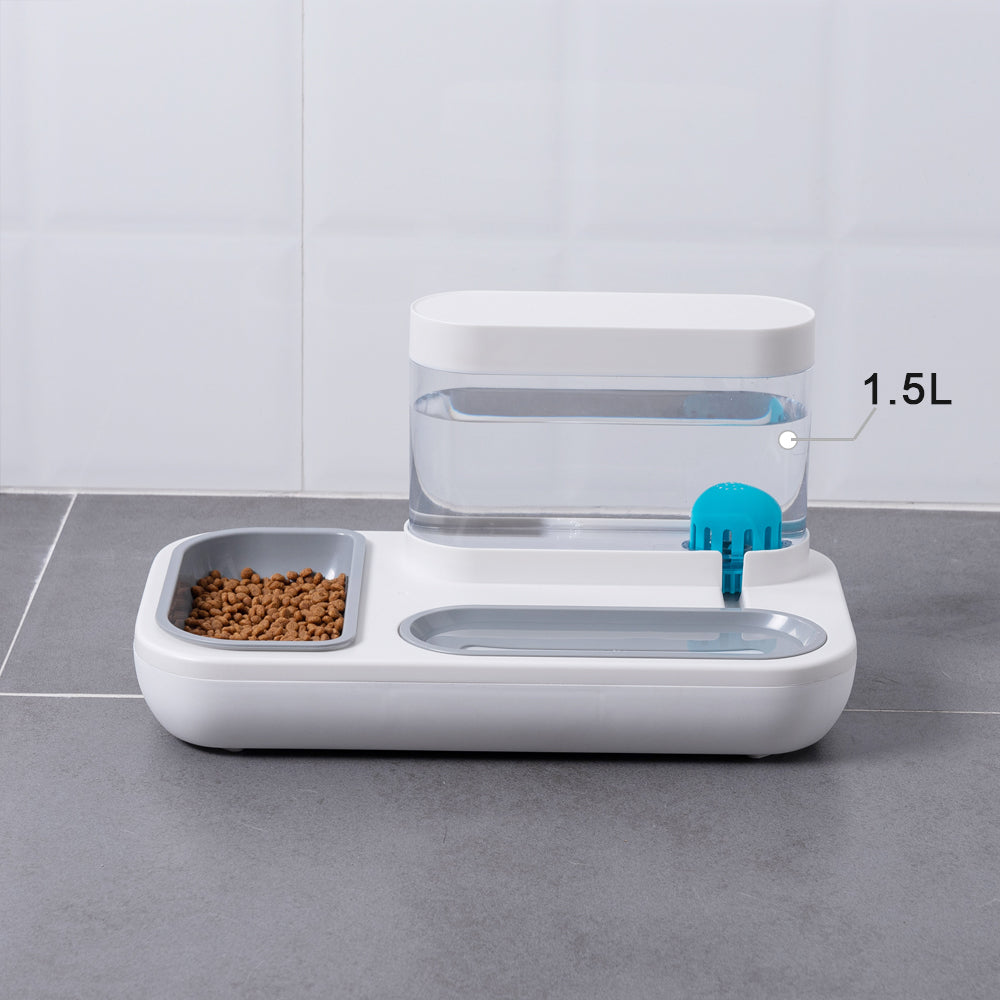 Automatic Pet Drinking Fountain 1.5L With Feeding Bowl