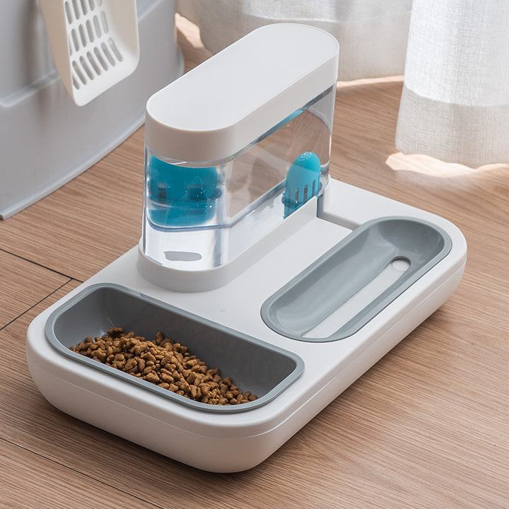 Automatic Pet Drinking Fountain 1.5L With Feeding Bowl