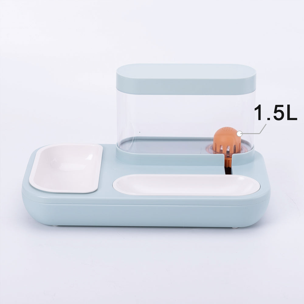 Automatic Pet Drinking Fountain 1.5L With Feeding Bowl