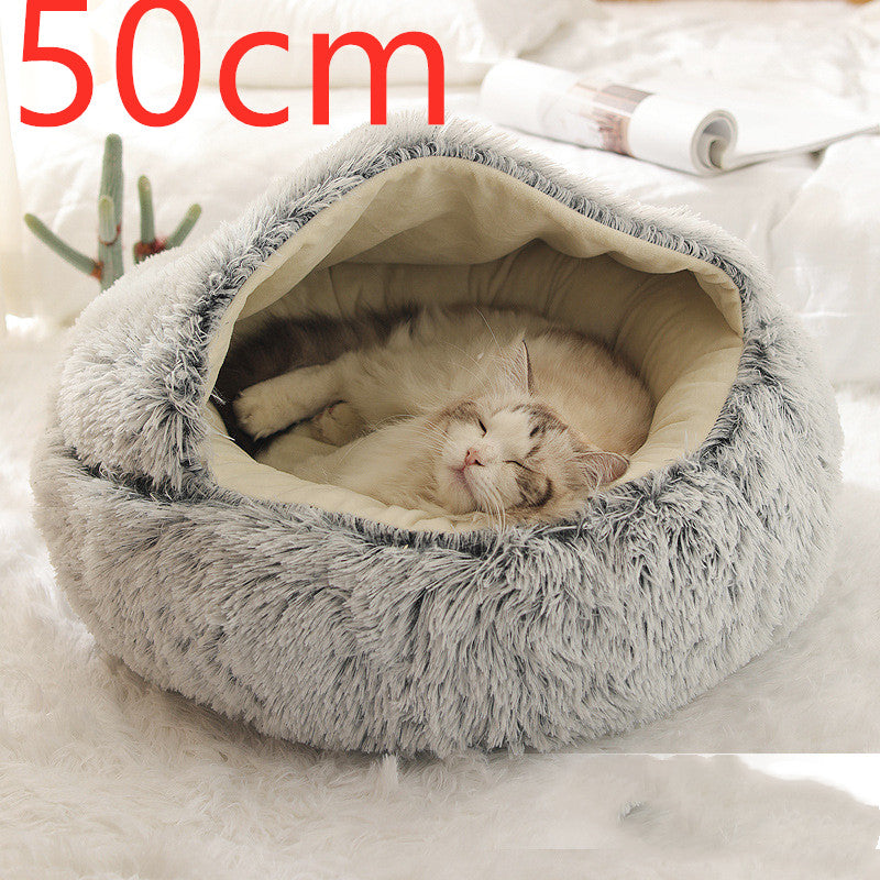 Pet 2 In 1 Plush Warm Round Bed House Pet Bed