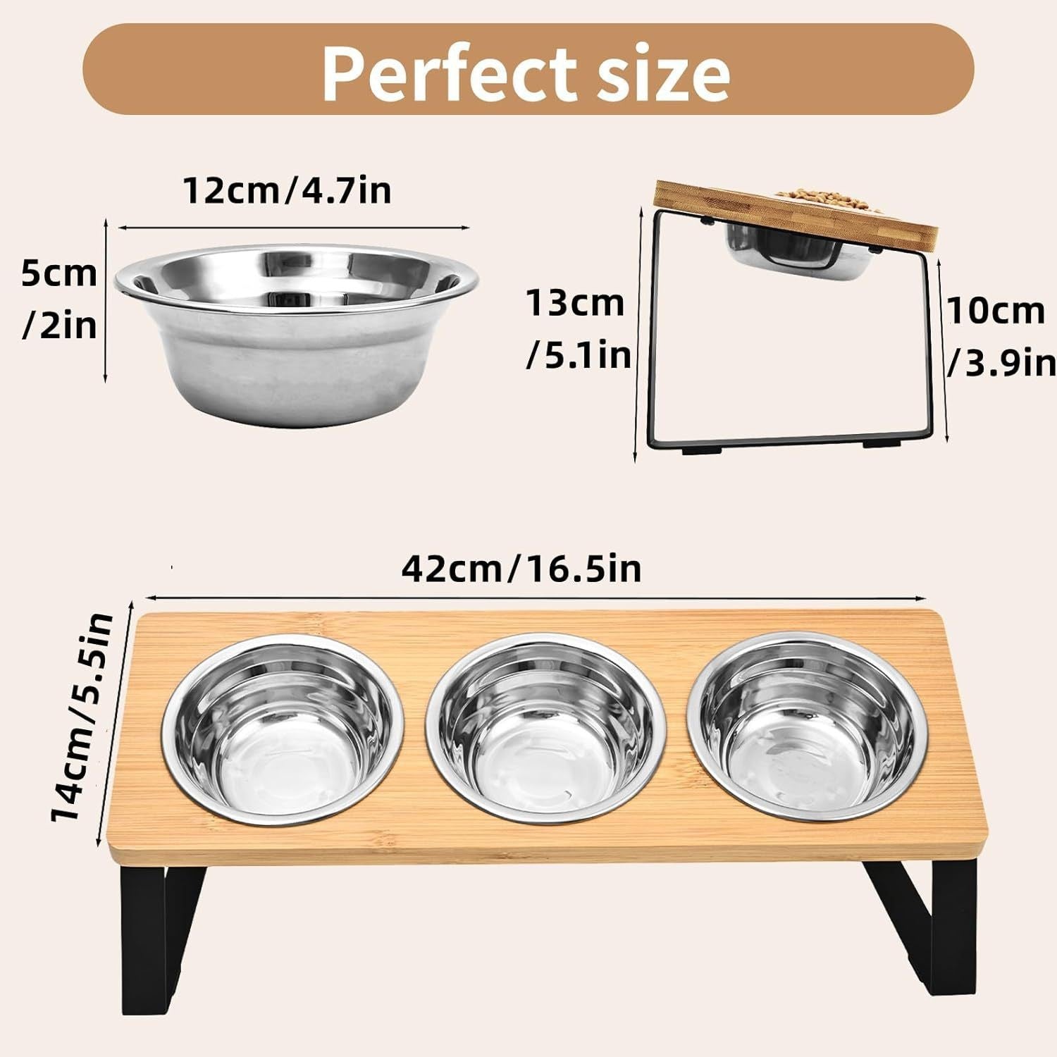 Iron And Wood Pet Feeding Rack With Bowl