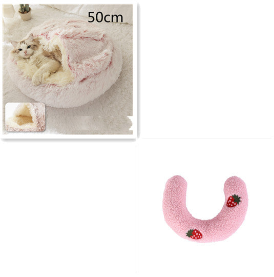 Pet 2 In 1 Plush Warm Round Bed House Pet Bed