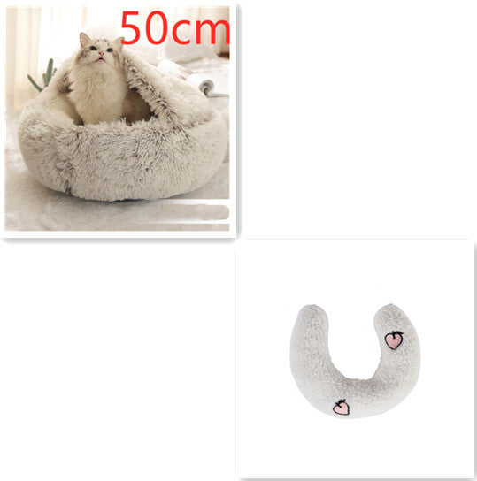 Pet 2 In 1 Plush Warm Round Bed House Pet Bed