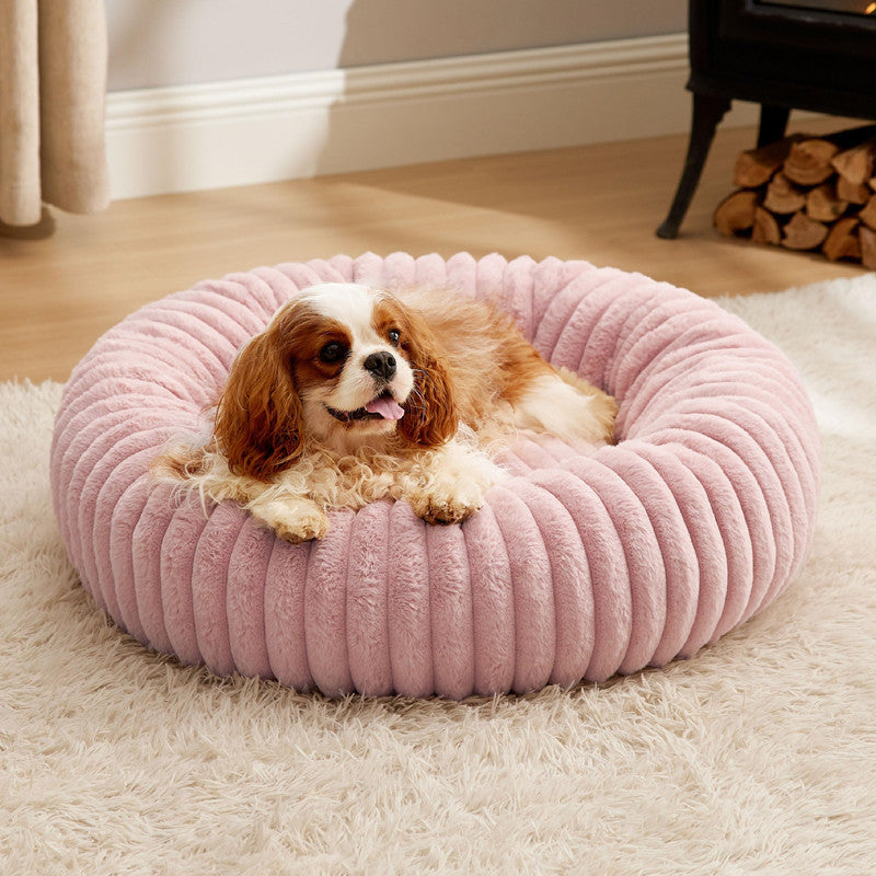 High Grammage Plush Vertical Stripe Pet Bed Round Winter Warm Mat