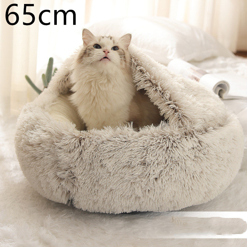 Pet 2 In 1 Plush Warm Round Bed House Pet Bed