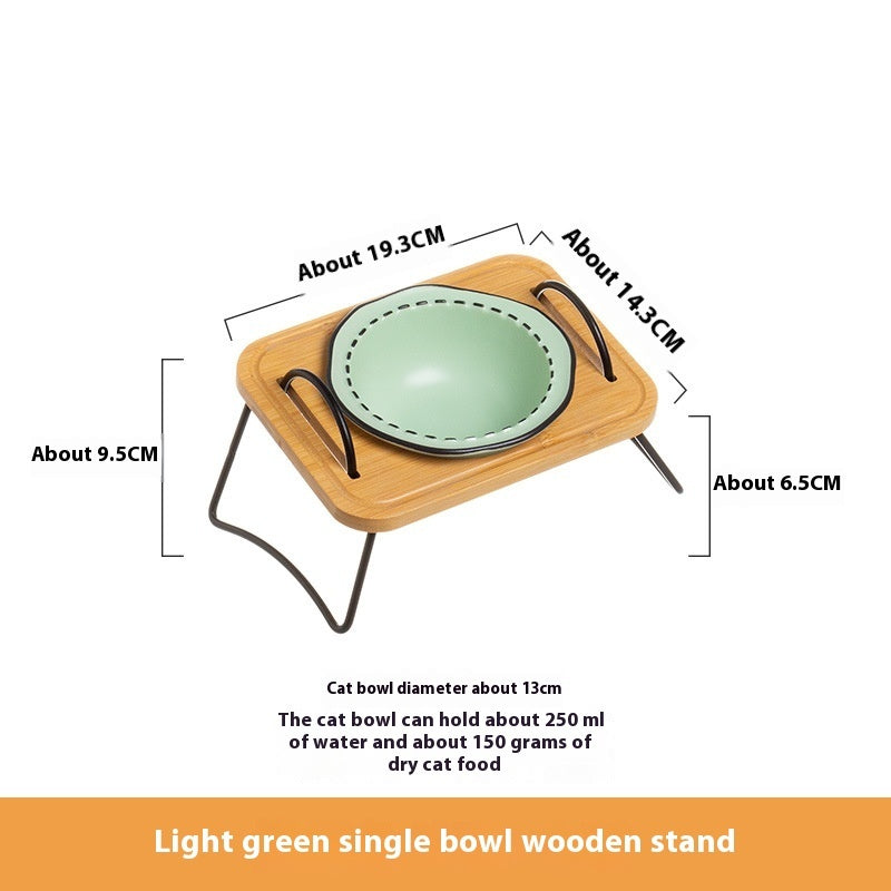 Wooden Pet Feeding Rack With Ceramic Anti Spill Bowls
