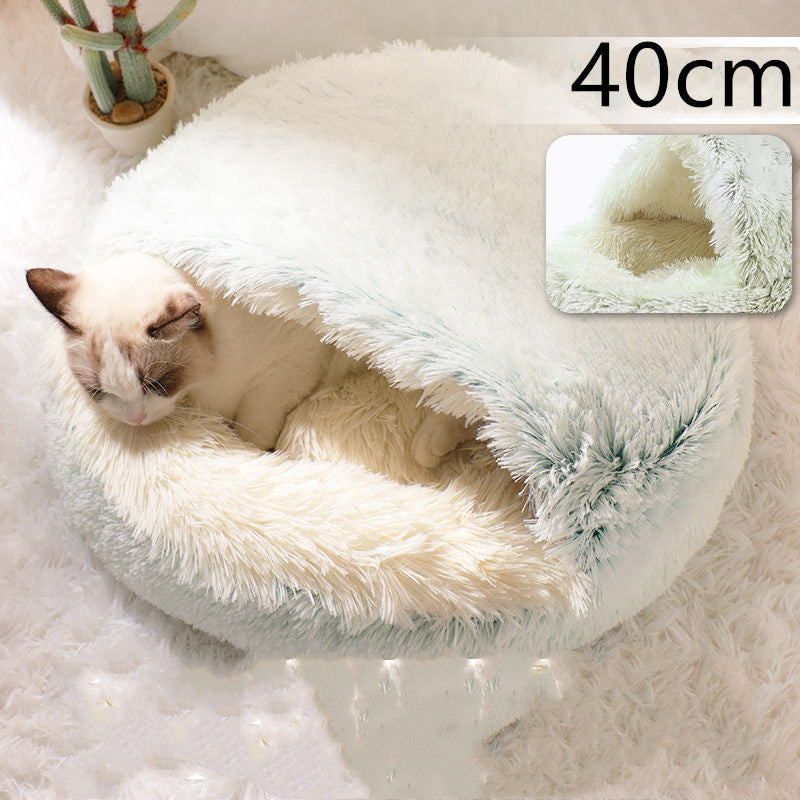 Pet 2 In 1 Plush Warm Round Bed House Pet Bed