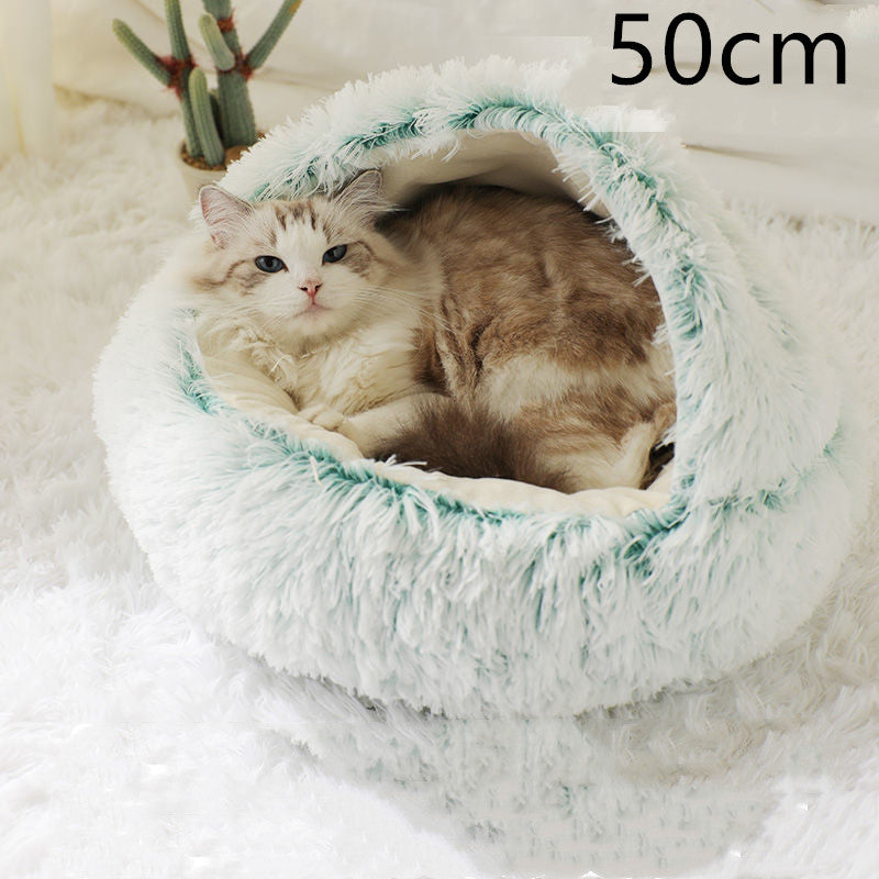 Pet 2 In 1 Plush Warm Round Bed House Pet Bed