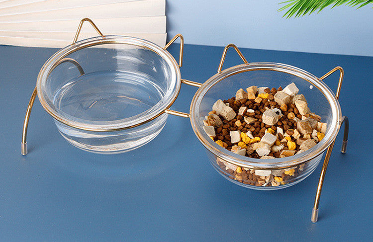 Pet Glass Feeding Bowl With Metal Stand Feeder