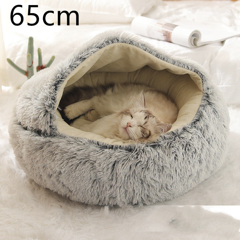 Pet 2 In 1 Plush Warm Round Bed House Pet Bed