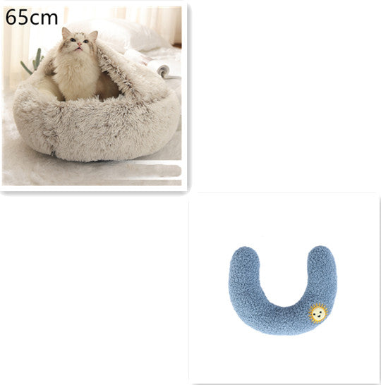 Pet 2 In 1 Plush Warm Round Bed House Pet Bed