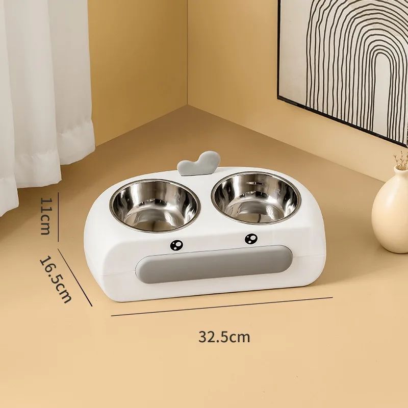 Duck Design Plastic Pet Double Bowl Feeding Tray