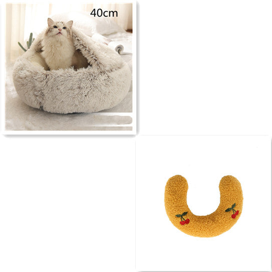 Pet 2 In 1 Plush Warm Round Bed House Pet Bed