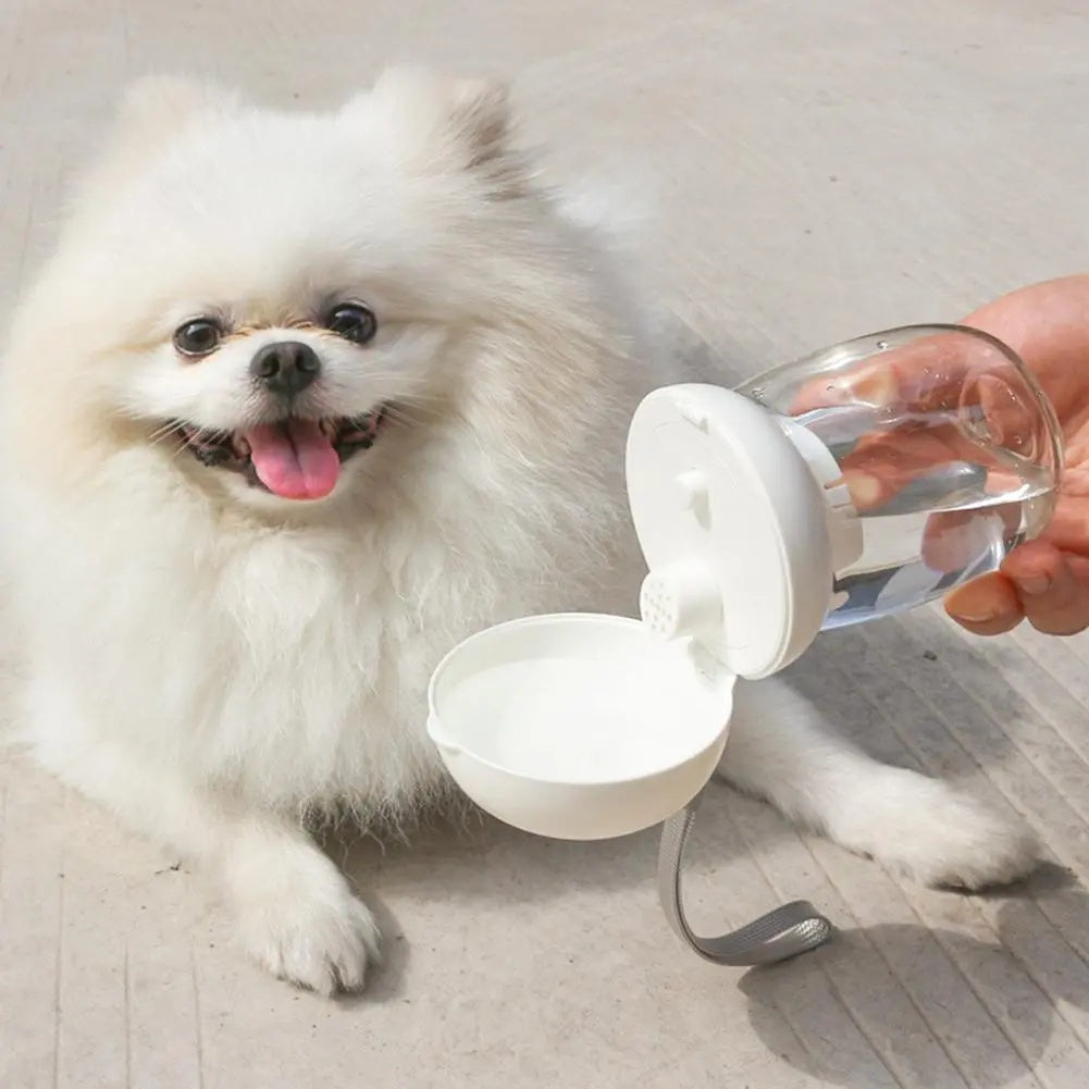 Portable Pet Travel Water Bottle With Feeding Bowl And Lanyard