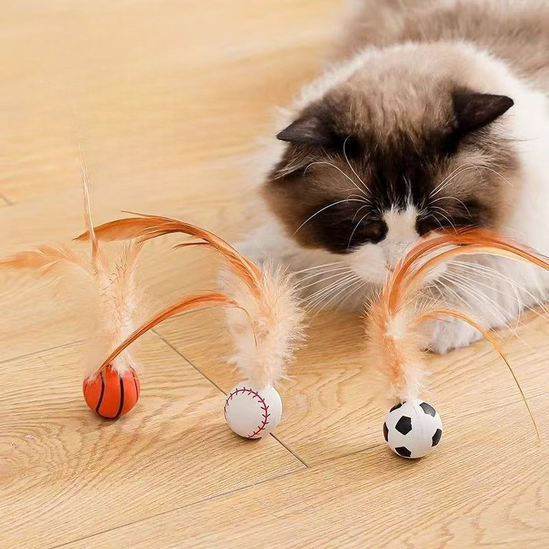Pet Interactive Feather Bouncy Ball Self Entertainment Toy