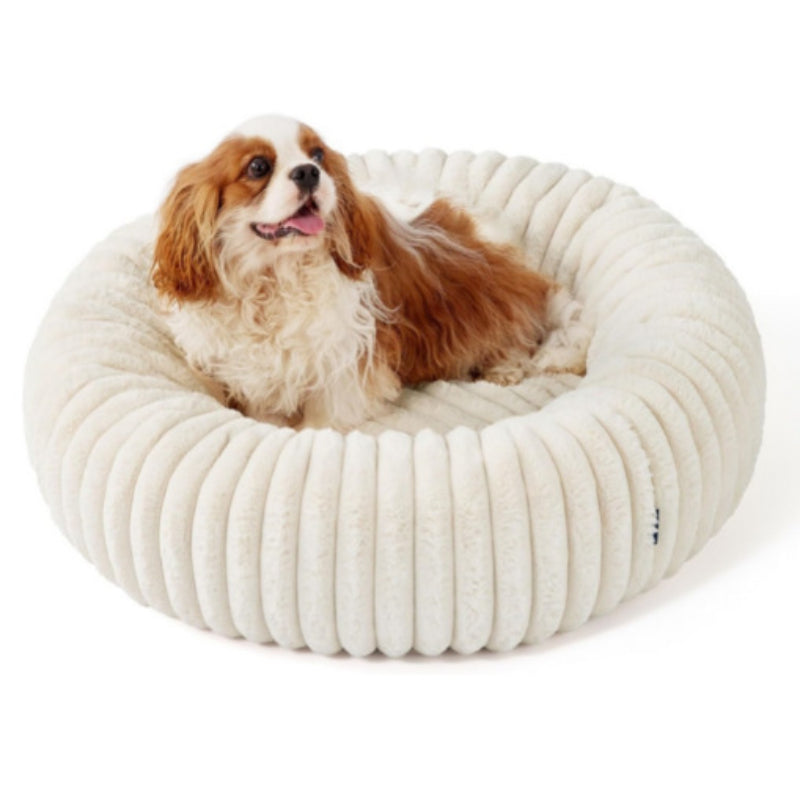 High Grammage Plush Vertical Stripe Pet Bed Round Winter Warm Mat