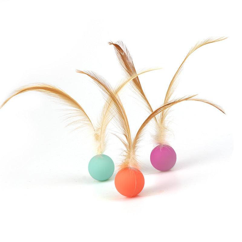Pet Interactive Feather Bouncy Ball Self Entertainment Toy