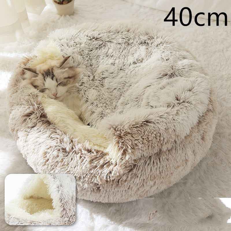 Pet 2 In 1 Plush Warm Round Bed House Pet Bed