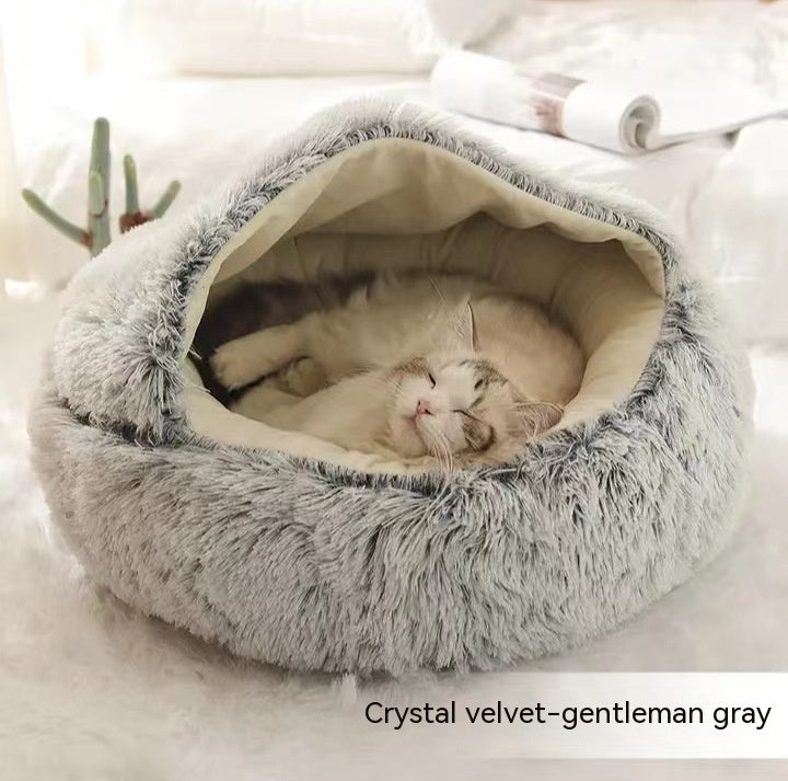 Pet 2 In 1 Plush Warm Round Bed House Pet Bed