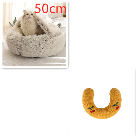 Pet 2 In 1 Plush Warm Round Bed House Pet Bed