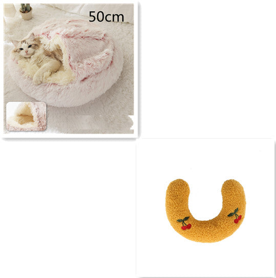 Pet 2 In 1 Plush Warm Round Bed House Pet Bed