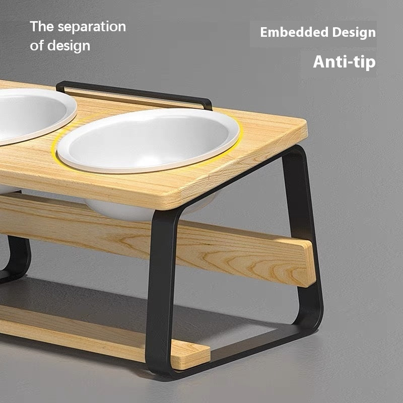 Ceramic Double Bowl Pet Feeder With Neck Support