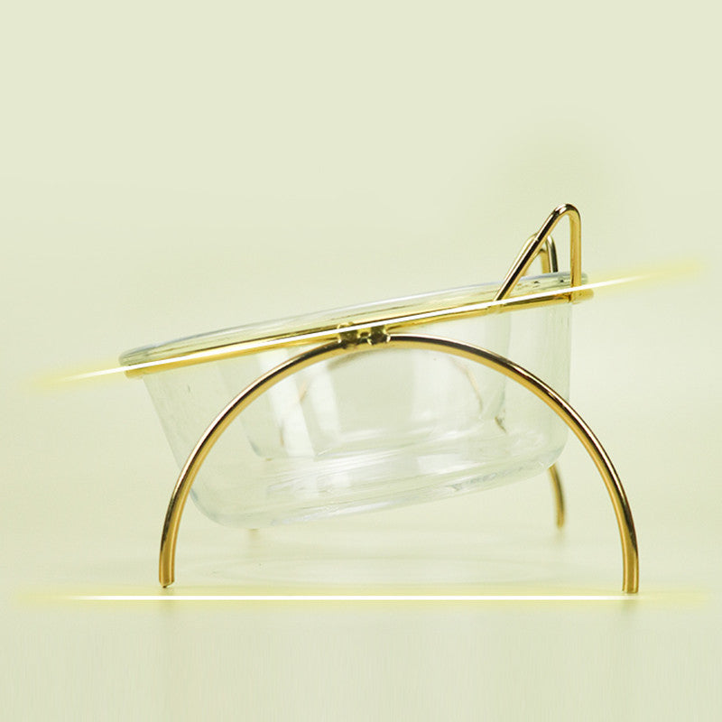Pet Glass Feeding Bowl With Metal Stand Feeder