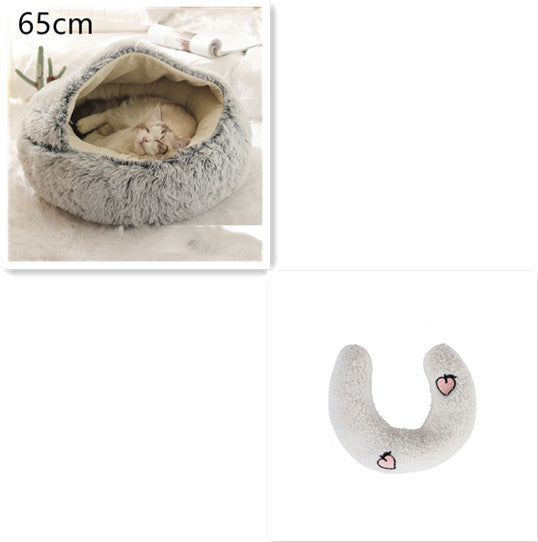 Pet 2 In 1 Plush Warm Round Bed House Pet Bed