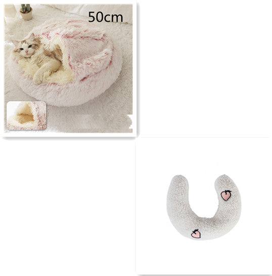 Pet 2 In 1 Plush Warm Round Bed House Pet Bed