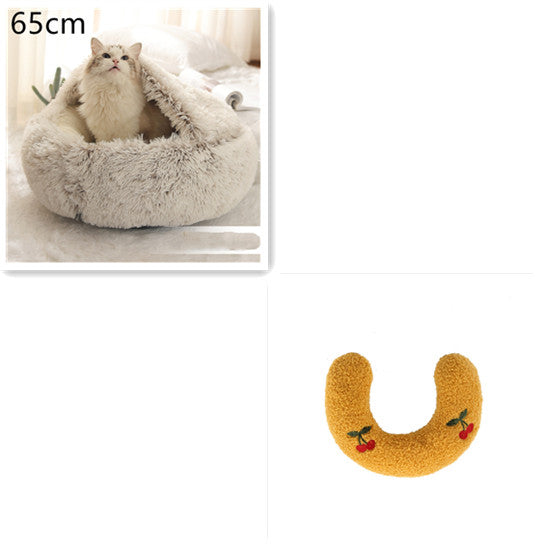 Pet 2 In 1 Plush Warm Round Bed House Pet Bed
