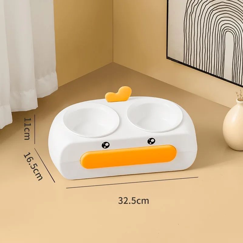 Duck Design Plastic Pet Double Bowl Feeding Tray