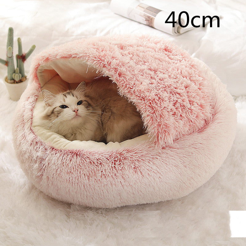 Pet 2 In 1 Plush Warm Round Bed House Pet Bed