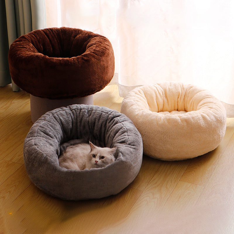 Plush Donut Round Pet Bed Warm Cushion Mat