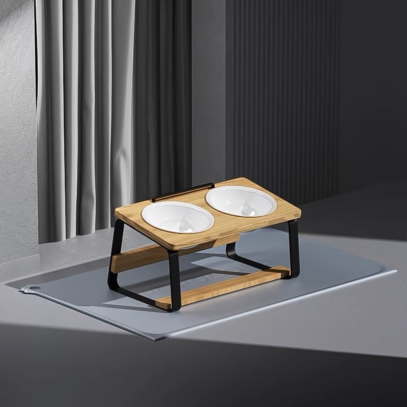 Ceramic Double Bowl Pet Feeder With Neck Support