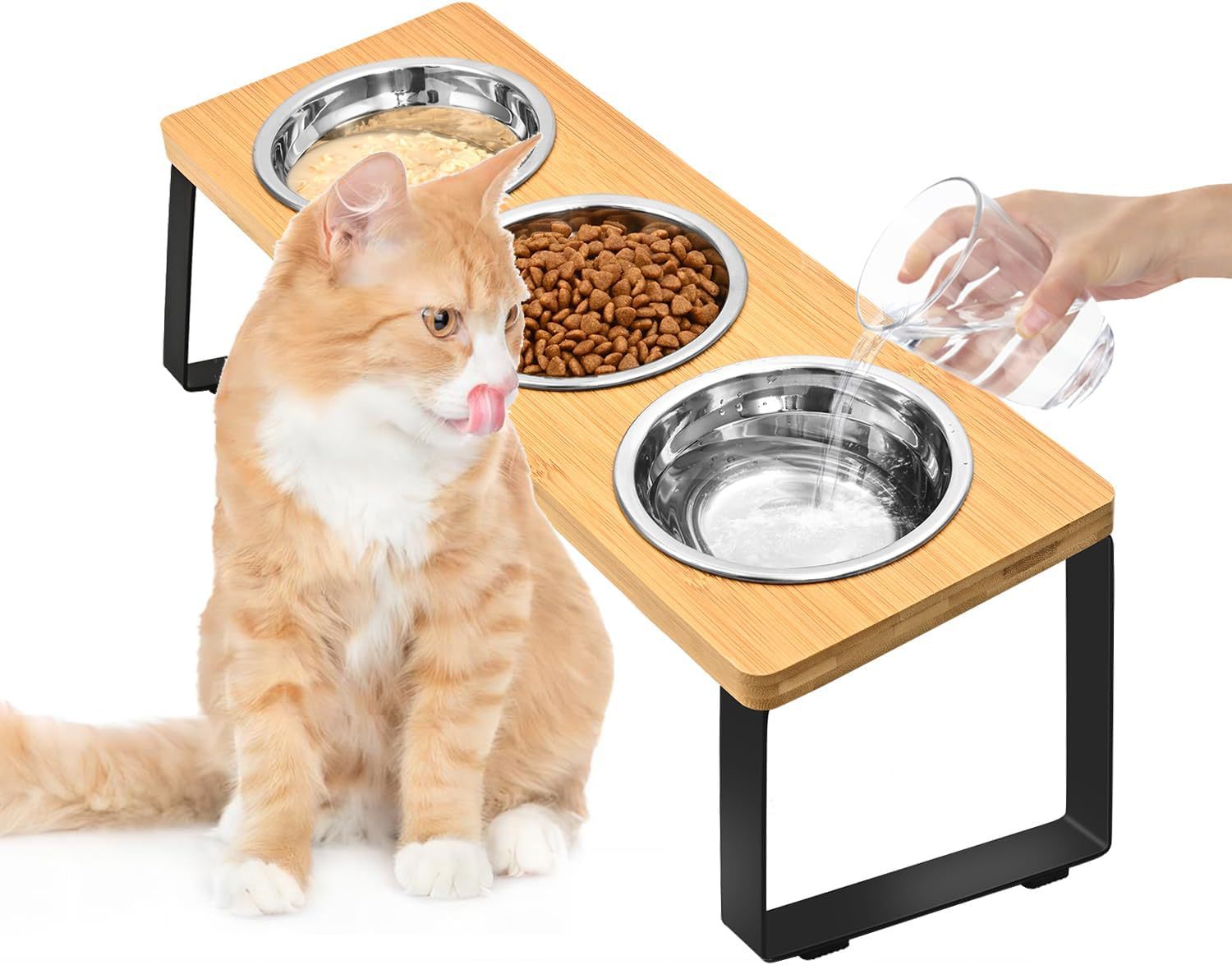 Iron And Wood Pet Feeding Rack With Bowl