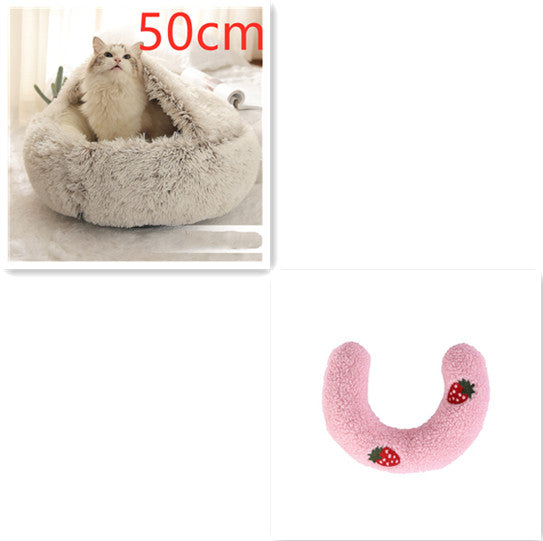 Pet 2 In 1 Plush Warm Round Bed House Pet Bed