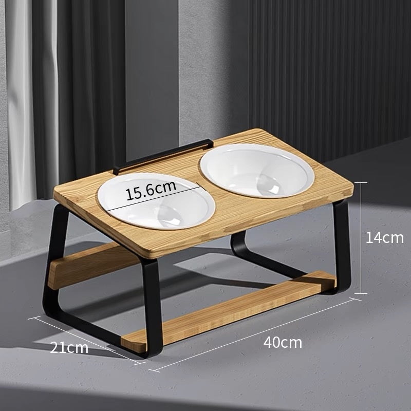 Ceramic Double Bowl Pet Feeder With Neck Support