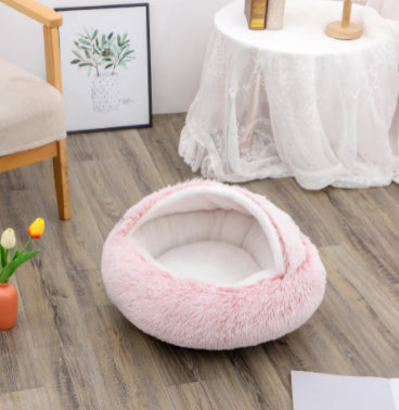 Pet 2 In 1 Plush Warm Round Bed House Pet Bed